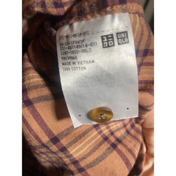 Uniqlo Brown Plaid 90's Comfy Long Sleeved Button Front Flannel Shirt L - Picture 3 of 4